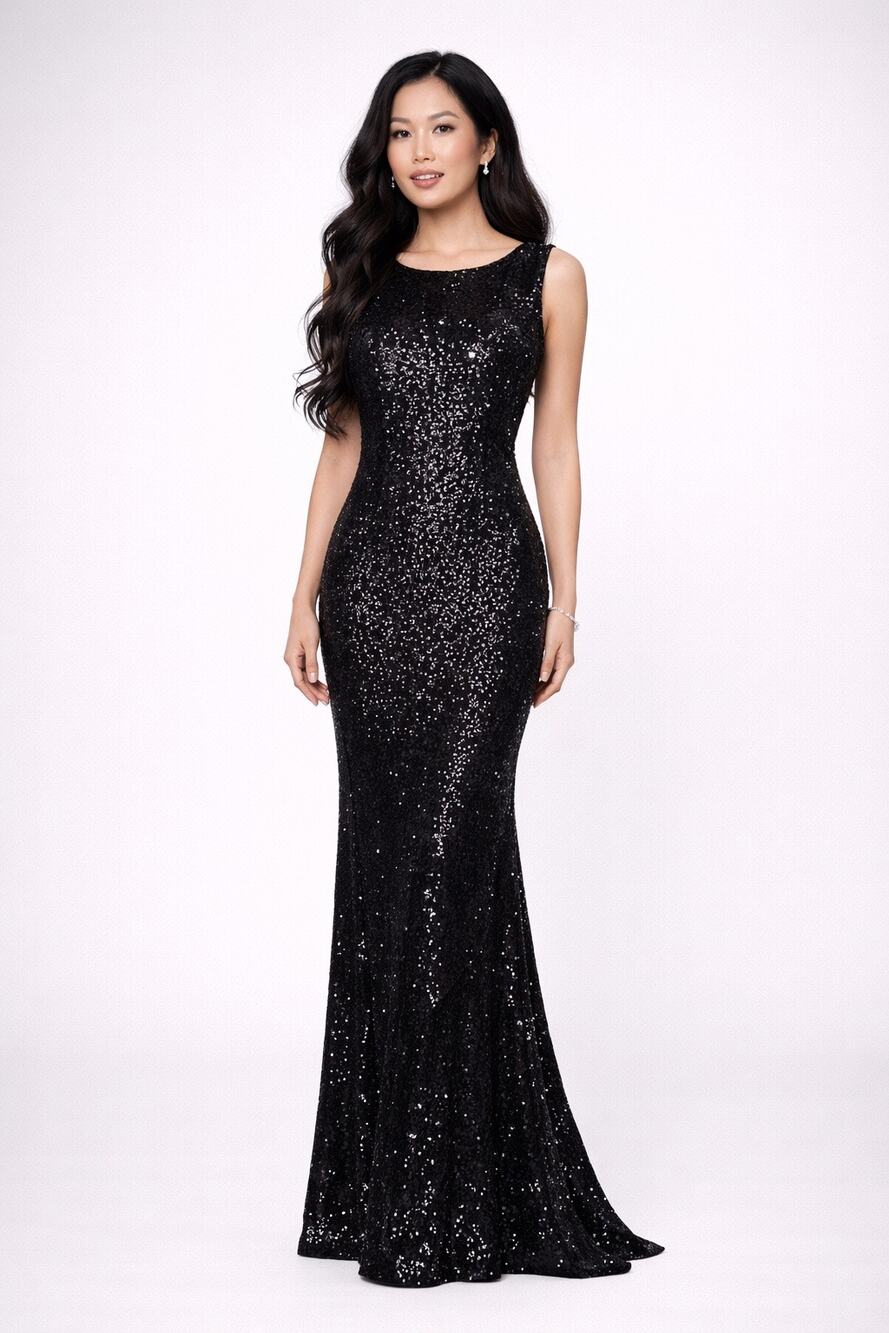 Chiara Boni La Petite Robe Black Sequin Open Back Gown Dress Italy Size 40